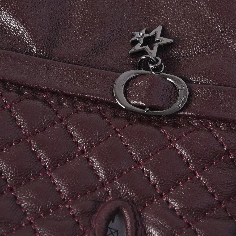 Touchscreen Gloves Leather Quilted Pattern Maroon